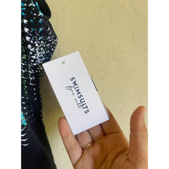 New! Swimsuits for All Black One Piece Swimsuit Size 10 Green White Blue Abstrac - Picture 4 of 8